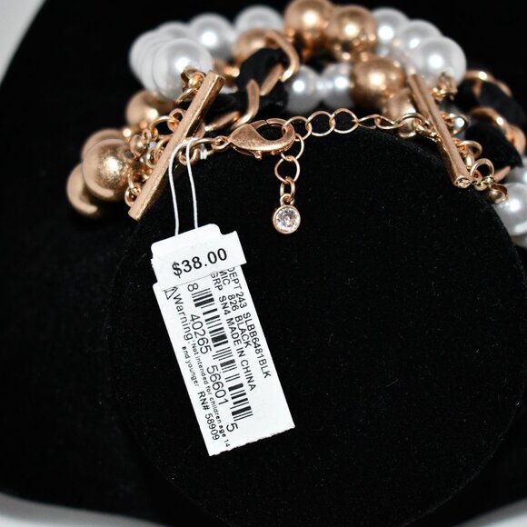Southern Living 3 Strand Bracelet Gold/Pearls & Velvet Ribbon #SLBB6481BLK NWT - Picture 4 of 4